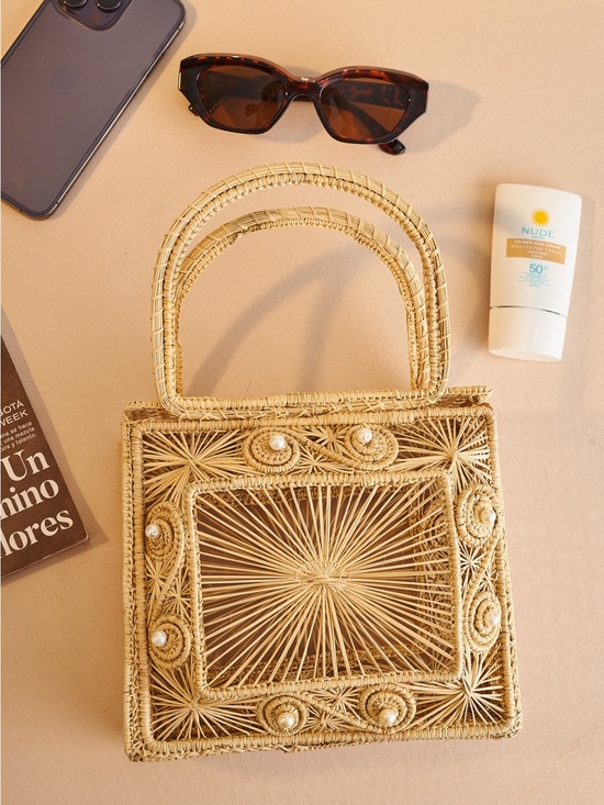 Handbags - Woven Straw Top-Handle Bag in Natural